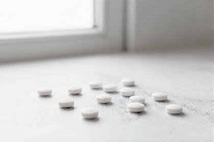 Verstreute weiße Tabletten