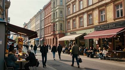Straßencafés bei Tageslicht