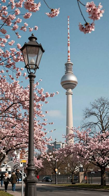 Fernsehturm mit Kirschblüten