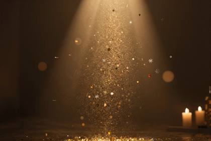 Fallendes Konfetti im Lichtstrahl