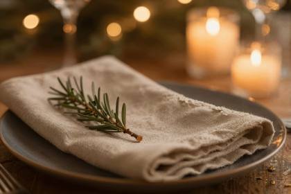 Serviette mit grünem Zweig