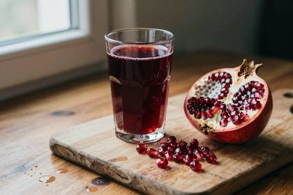 Granatapfelsaft mit halber Frucht