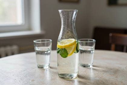 Wasserkaraffe mit Zitrone und Minze