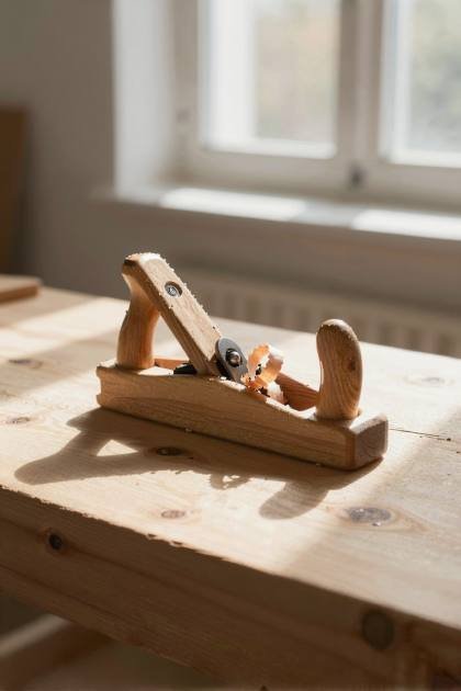 Hölzerner Handhobel mit Spänen