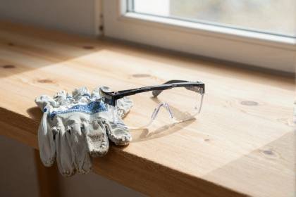 Schutzbrille und Arbeitshandschuhe