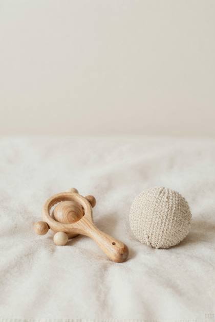 Holzrassel und Strickball