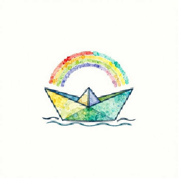 Papierboot unter Regenbogen — Kita