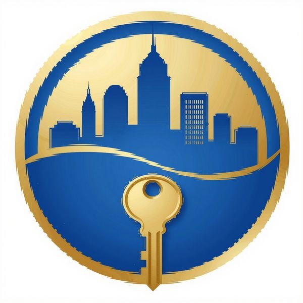 Skyline im Kreis mit Schlüssel — Immobilien