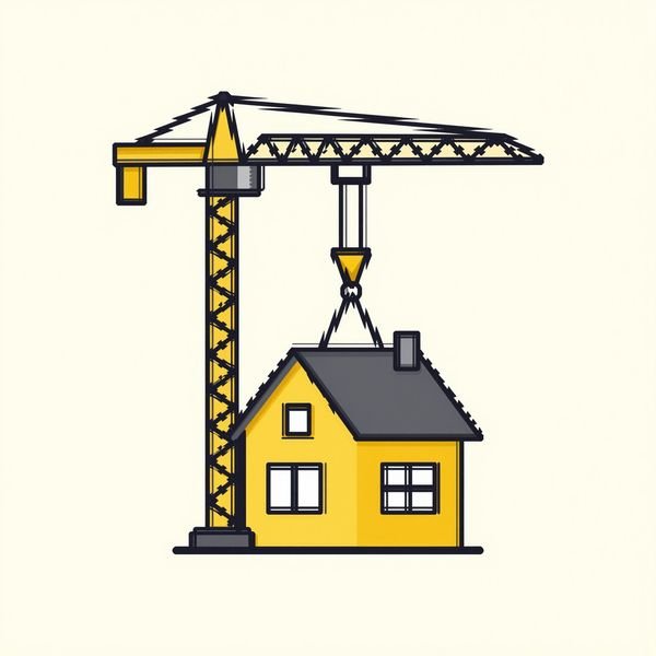 Kran hebt Haus — Bauunternehmen