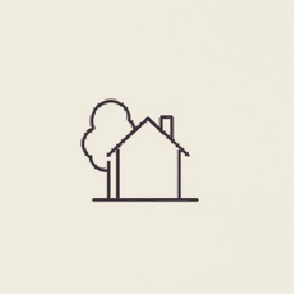 Haus mit Baum (Strichlinie)