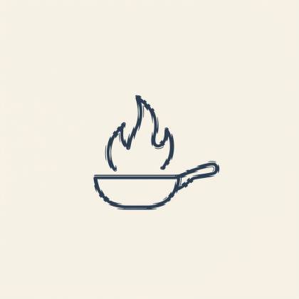 Pfanne mit Flamme (Strichlinie)