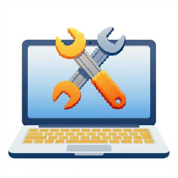 Laptop mit Werkzeugkreuz — Computer-Reparatur