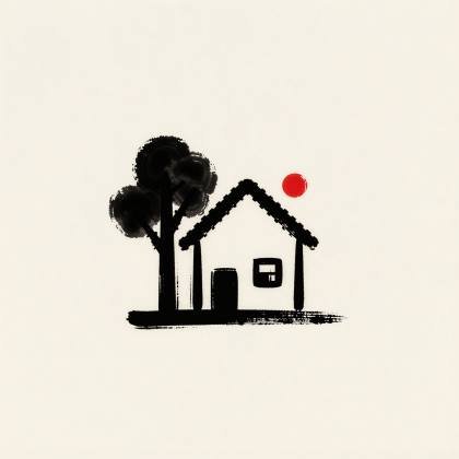 Haus mit Baum (Tuschepinsel)