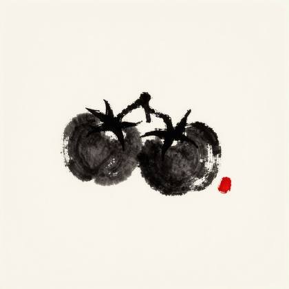Tomaten am Zweig (Tuschepinsel)