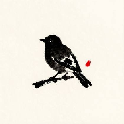 Vogel am Zweig (Tuschepinsel)