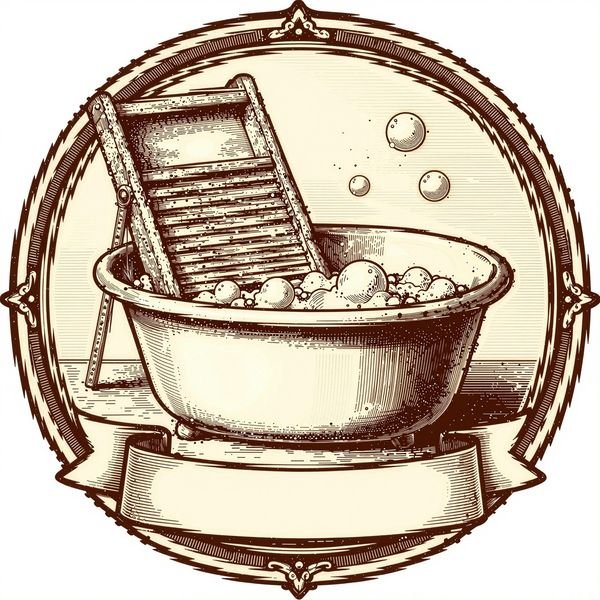 Waschzuber mit Waschbrett — Wäscherei