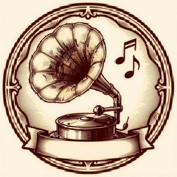 Grammophon mit Notenwirbeln — Musikhaus
