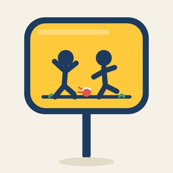 Spielende Kinder am Schild — Kita & Spielplatz
