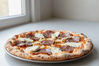 Pizza mit Rindersalami (quer)