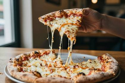 Pizzastück mit Käsefaden