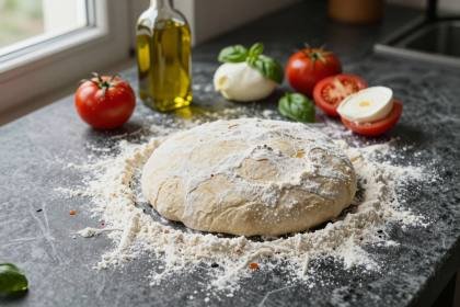 Pizzateig und Zutaten