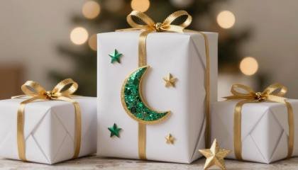 Eid-Geschenke mit Glitzer-Halbmond