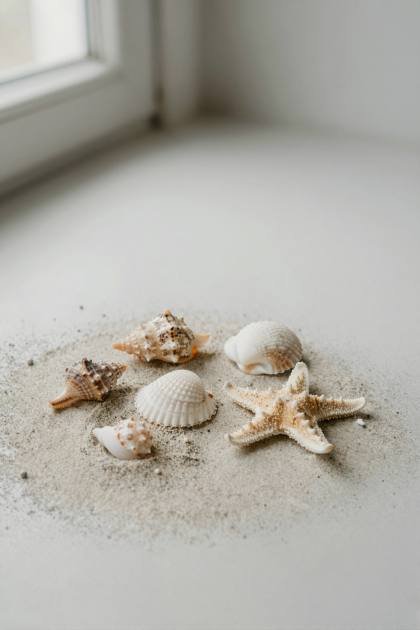 Muscheln im Sand (hoch)