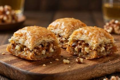 Walnuss-Baklava im Anschnitt