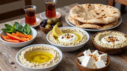 Mezze mit Hummus und Tee