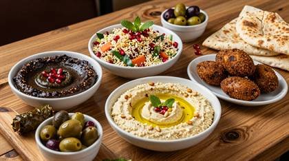 Mezze-Tafel mit Falafel