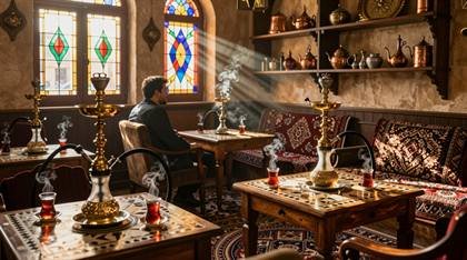 Café mit Wasserpfeife und Buntglas
