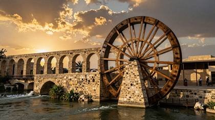 Wasserrad im Sonnenuntergang