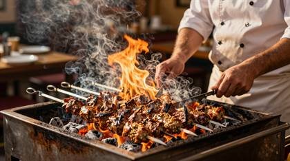 Fleischspieße über der Glut