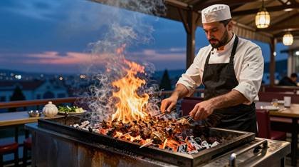 Grillmeister am Holzkohlegrill