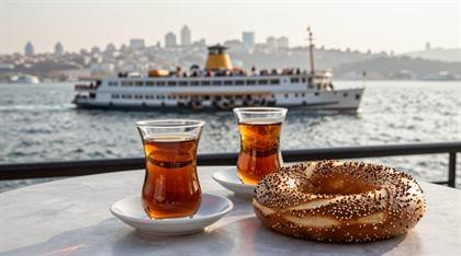 Tee mit Simit und Fähre