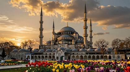 Blaue Moschee im Sonnenuntergang