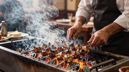 Spieße auf dem Holzkohlegrill